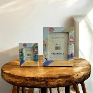 Expressions Artistic Ceramic Picture Frame Set - Blue and Cream